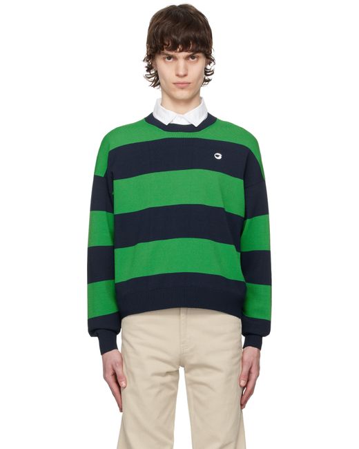 Coperni Green Striped Crewneck Sweater for men