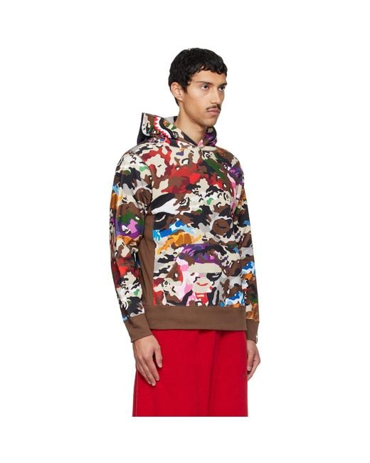A Bathing Ape Red Hybrid Camo Shark Pullover Hoodie for men