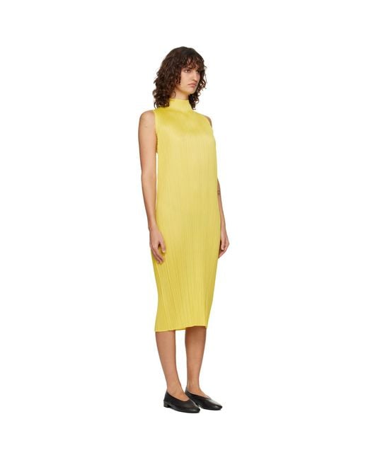Pleats Please Issey Miyake Yellow Monthly Colors April Midi Dress