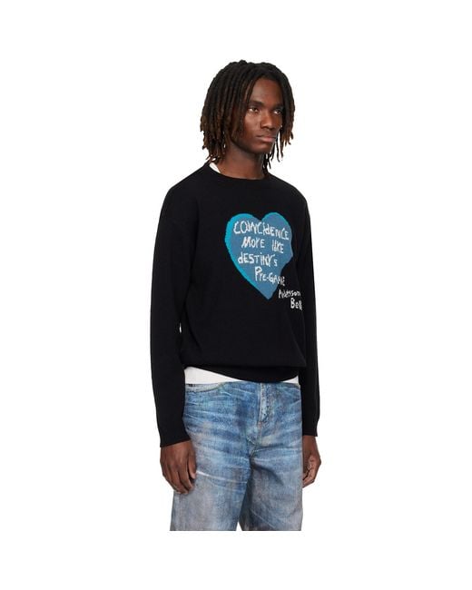 ANDERSSON BELL Black Heart Message Crew-Neck Sweater for men