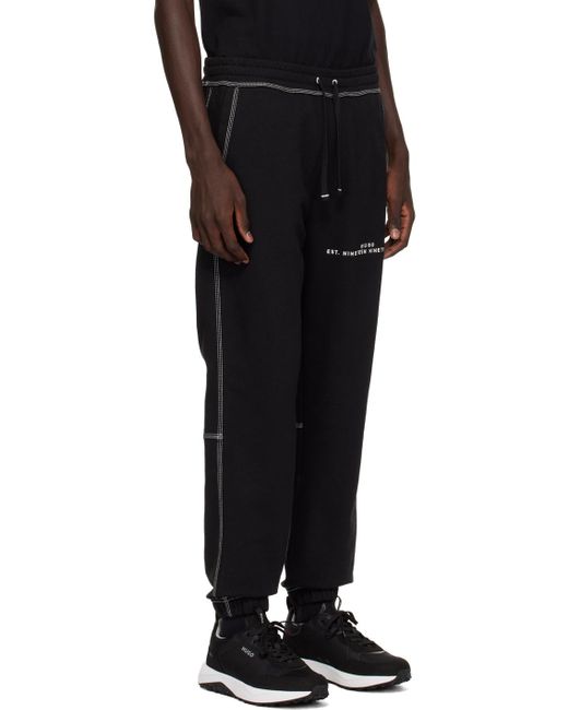 Pantalon de survêtement noir à logo et texte brodés HUGO pour homme en coloris Black