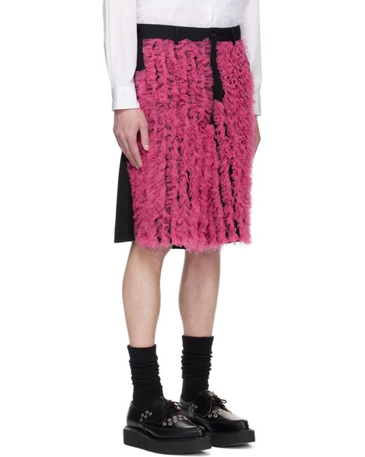 Comme des Garçons Pink Wool Gabardine Medium & Nylon Tulle Shorts for men