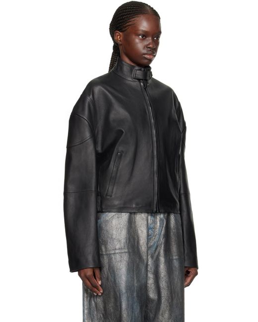 Acne Black Dropped Shoulder Leather Jacket
