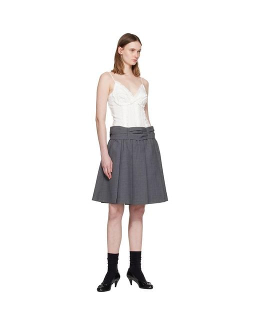 ShuShu/Tong Gray Draped Waist Wide-Pleat Midi Skirt