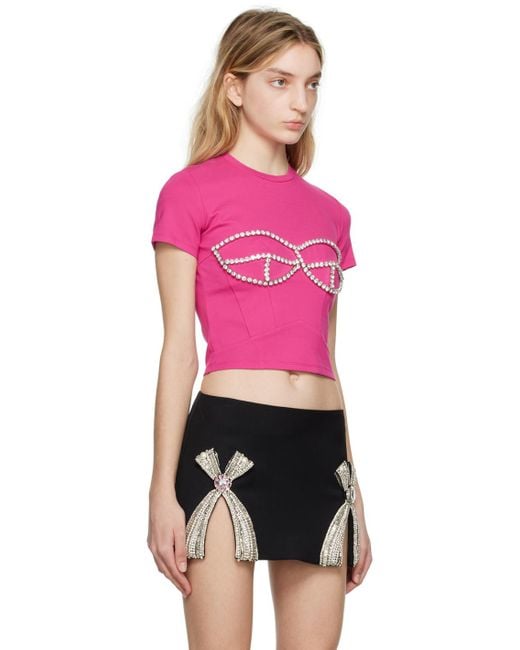 Area Pink Ssense Exclusive Crystal Bustier T-shirt