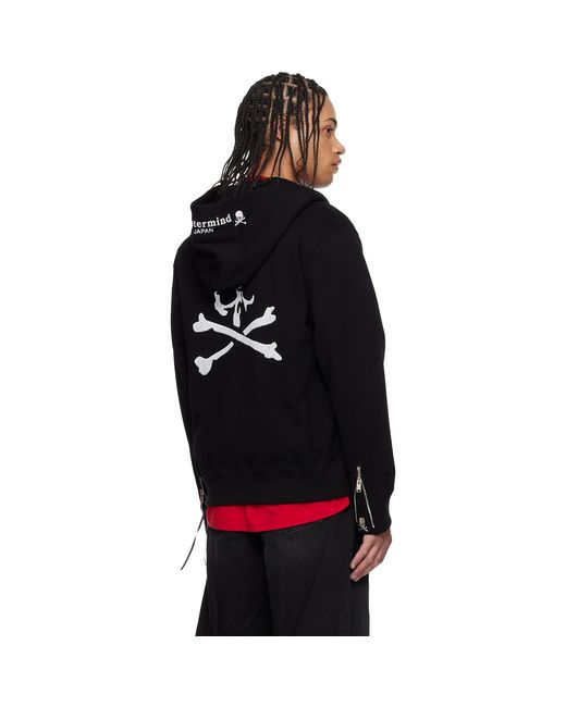 Mastermind Japan Black Og Embroidery-Ish Zip-Up Hoodie for men