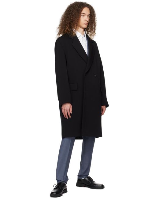 HUGO Black Double-breasted Coat for men
