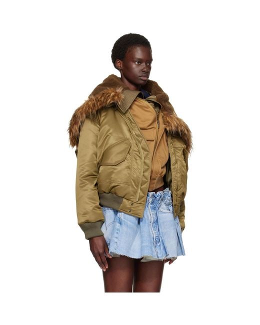 August Barron Metallic Khaki Triple Bomber Jacket