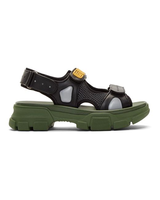 Gucci Black And Green Aguru Chunky Sandals Lyst