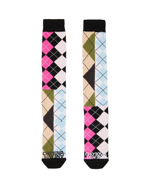 Chopova Lowena Black Argyle Long Socks