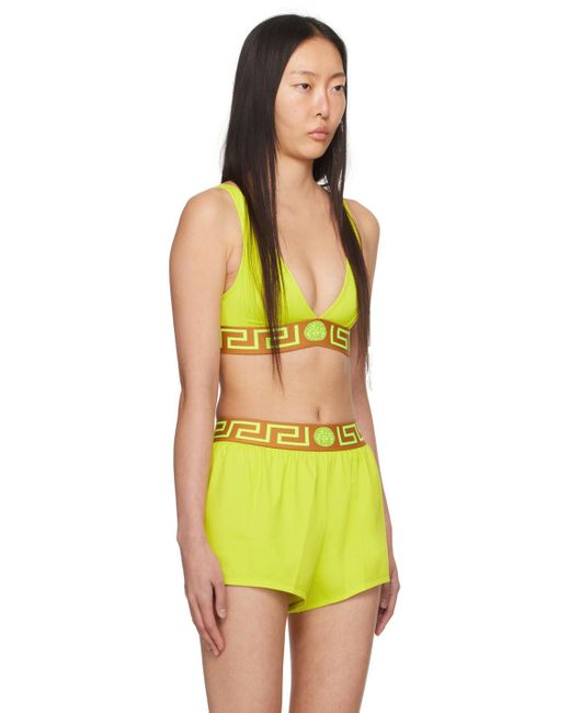 Versace Yellow Green Greca Border Bikini Top