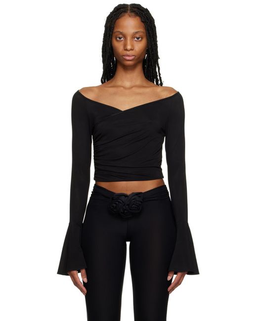 bell sleeve crop top black