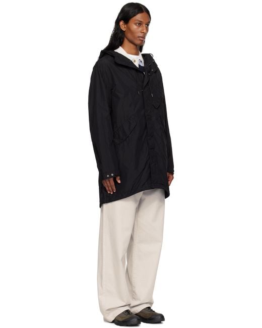 C P Company Black Flatt Nylon Goggle Fishtail Parka Coat for men