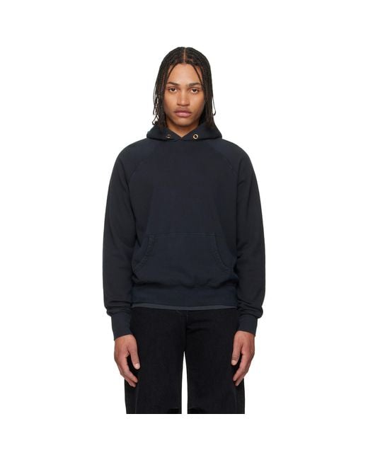 Les Tien Black French Terry Classic Raglan Hoodie for men