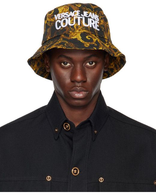 Versace Black Watercolor Couture Bucket Hat for men