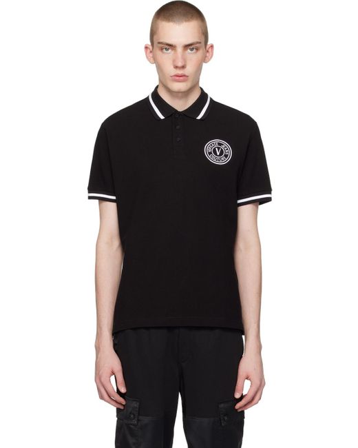 Versace Black Embroidered Polo for men