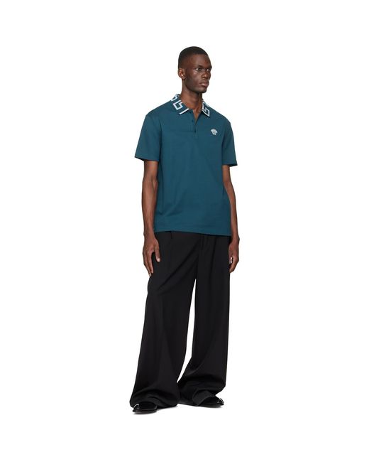 Versace Black Embroidered Cotton Piqué Polo for men