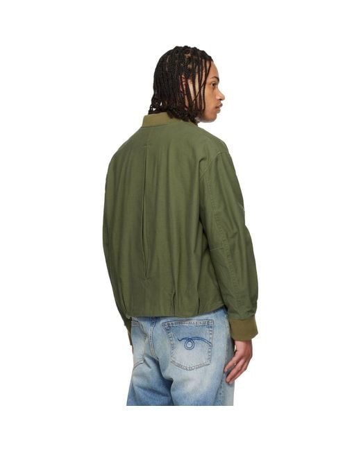 R13 Green Khaki Bubble Bomber Jacket for men