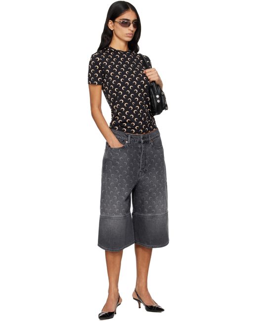 MARINE SERRE Black Moon Laser Denim Shorts