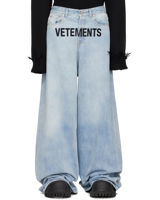 Vetements Black Blue Embroidered Jeans for men