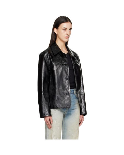 Commission Black Curve Flap Leather Jacket