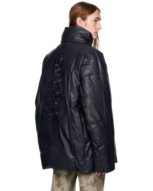 A.A.Spectrum光谱 Blue Lambers Down Faux-leather Jacket for men