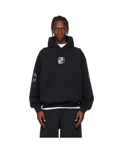 Vetements Black Triple Biker Cross Logo Hoodie for men
