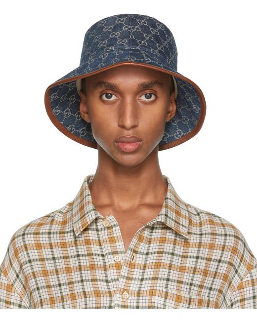 Gucci Blue Canvas gg Bucket Hat for men