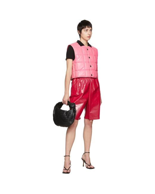 Bottega Veneta Red Leather Shiny Shorts