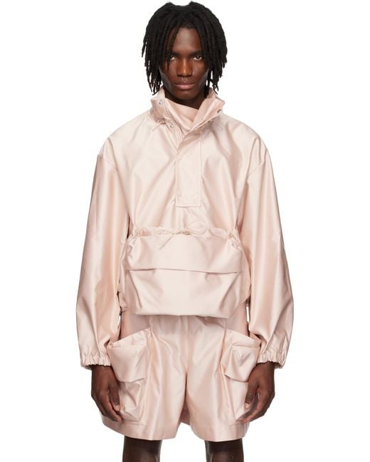 Simone Rocha Men's Pink Drawstring Cargo Flap Pocket Detail Jacket