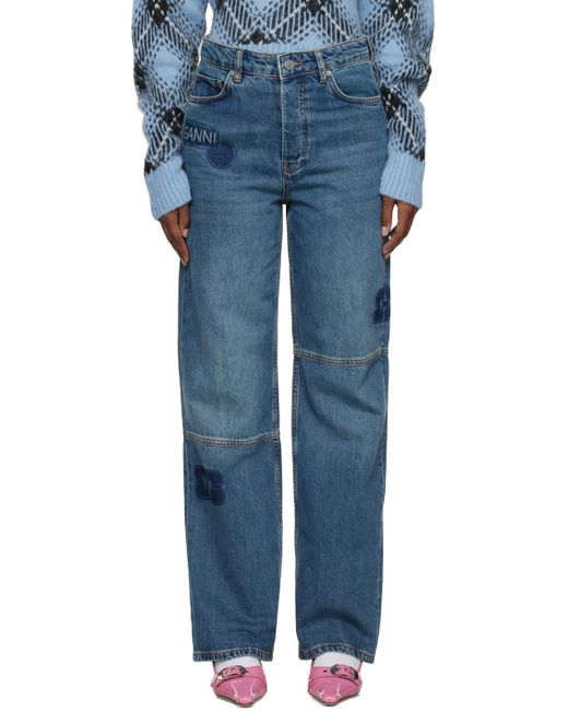 Ganni Blue Patch Izey Straight-Leg Jeans