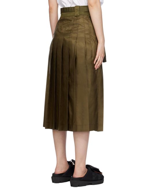 Sacai Green Pleated Midi Skirt