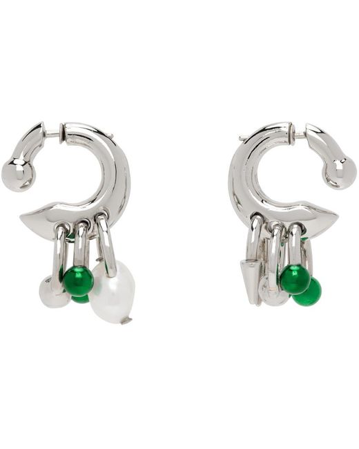 Acne Silver & Green Multi Charm Earrings for men