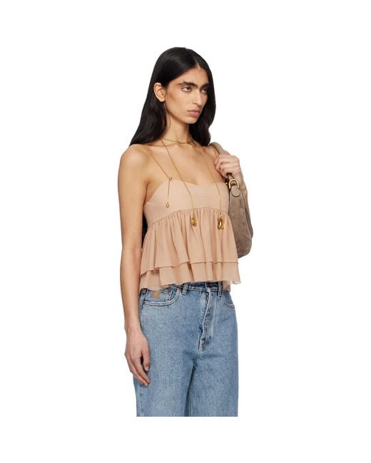 Chloé Blue Sleeveless Ruffle Silk Georgette Top