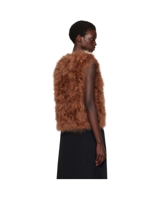 Yves Salomon Brown Tan Cropped Feather Gilet Vest