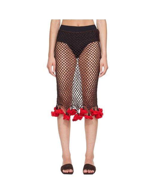 Alaïa Red Floral Crochet Midi Skirt