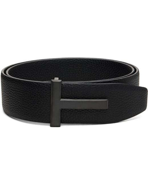 Tom Ford Black Grain Leather T Buckle Belt for men