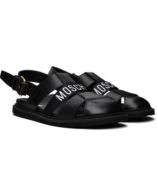 Moschino Black Calfskin Sandals for men