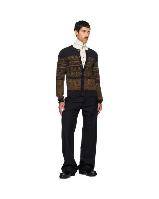 Dries Van Noten Black Jacquard Wool Cardigan for men