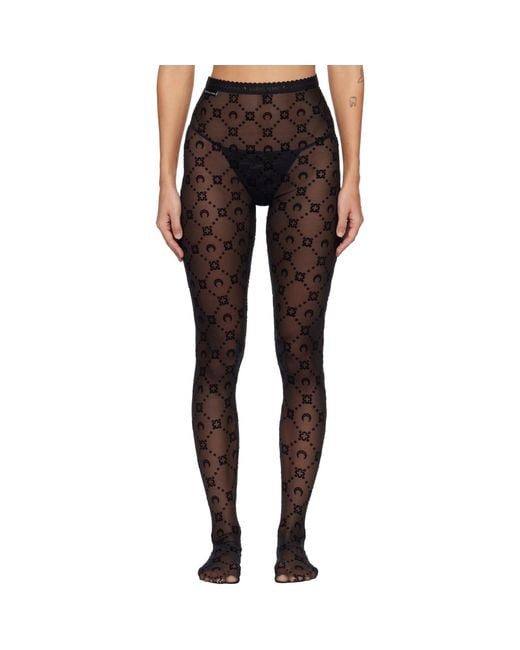 MARINE SERRE Black Moonogram Mesh Flock Tights