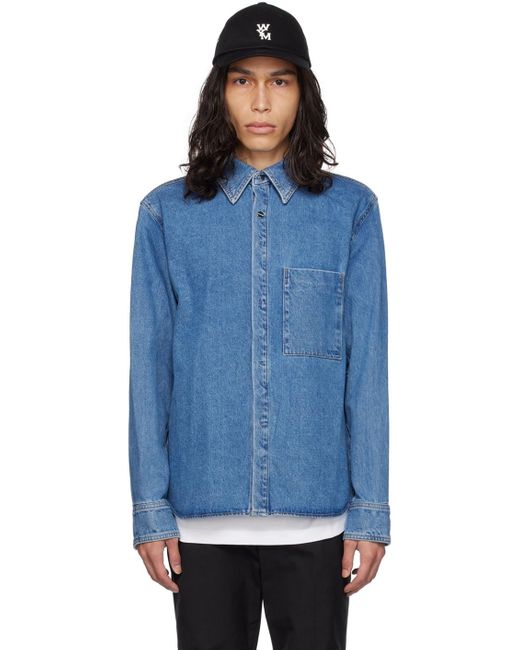 Wooyoungmi Blue Embroidered Denim Shirt for men