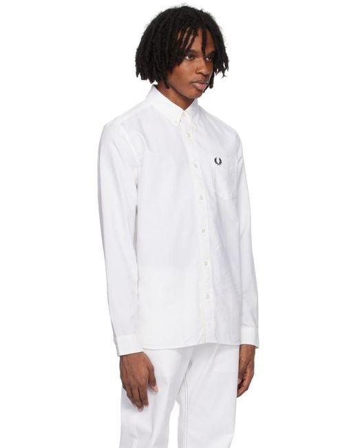 Fred Perry White Embroidered Shirt for men