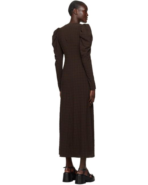 Ganni Black Brown Check Maxi Dress