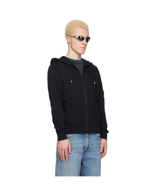 C P Company Black Light Fleece Zip Lens Hoodie for men