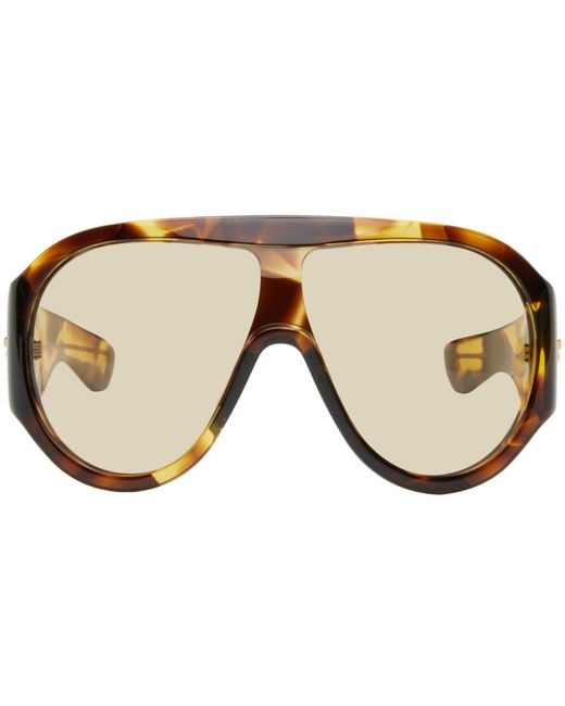 Bottega Veneta Black Tortoiseshell Aviator Scudo Shield Sunglasses for men