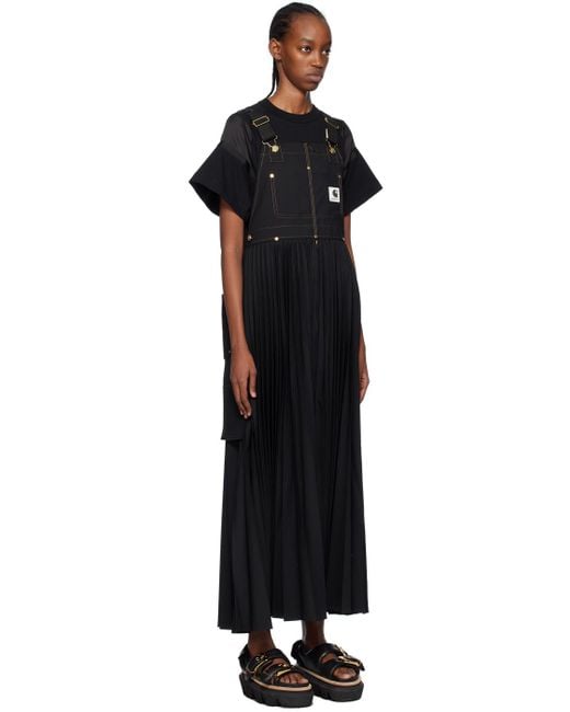 sacai サカイ Carhartt WIP プリーツマキシワンピース Sacai Carhartt Wipエディション マキシワンピース ブラック | Lyst