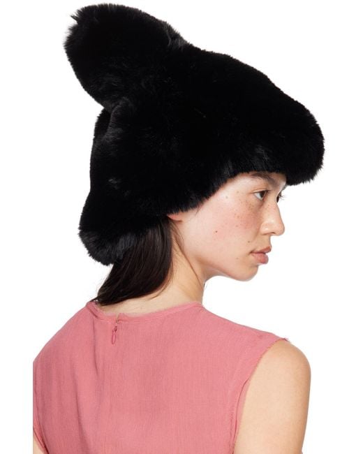 Acne Black Fluffy Bow Faux-Fur Hat