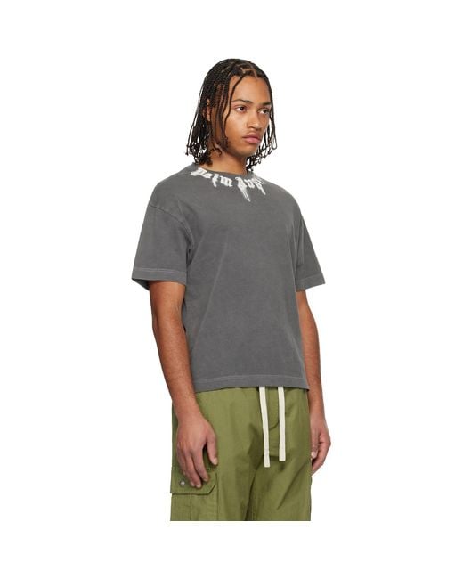 Palm Angels Gray Neck Logo Regular T-Shirt for men