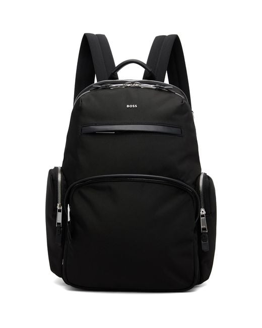 Boss Black Leather Trims Two-Way Zip Backpack for men