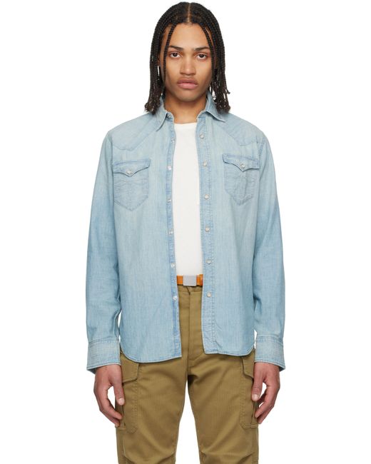RRL Blue Slim Fit Chambray Western Shirt for men